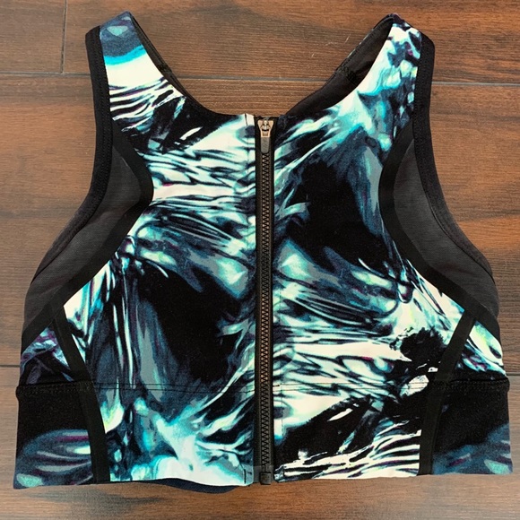 New Balance Blue Zip Front Crop Sports Bra - Picture 1 of 5